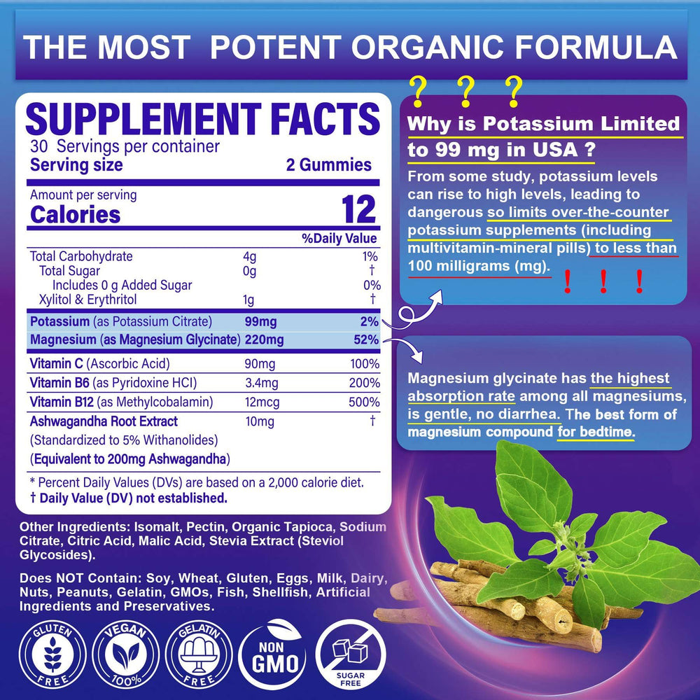 NEVISS Potassium Magnesium Gummies pack shot highlighting sugar-free grape flavor.