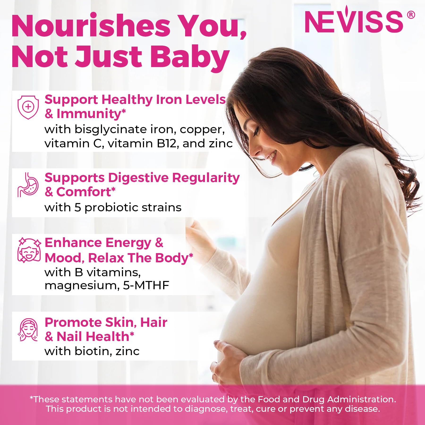 NEVISS Prenatal Gummy iron and B12 soft chew gentle on the stomach