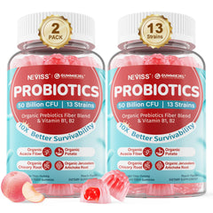NEVISS probiotic gummies with peach filling for easy digestion and daily energy.