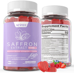 NEVISS Saffron Gummies bottle for convenient daily mood and energy support.