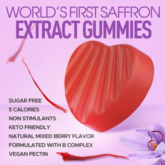 NEVISS Saffron Gummies show honey and turmeric blend for antioxidant support.