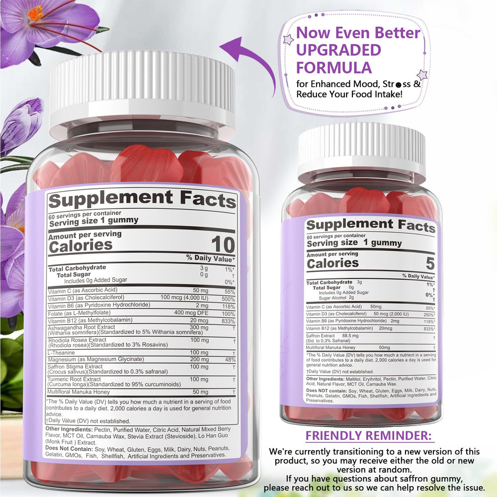 NEVISS Saffron Gummies serving with a single gummy for daily mood support.