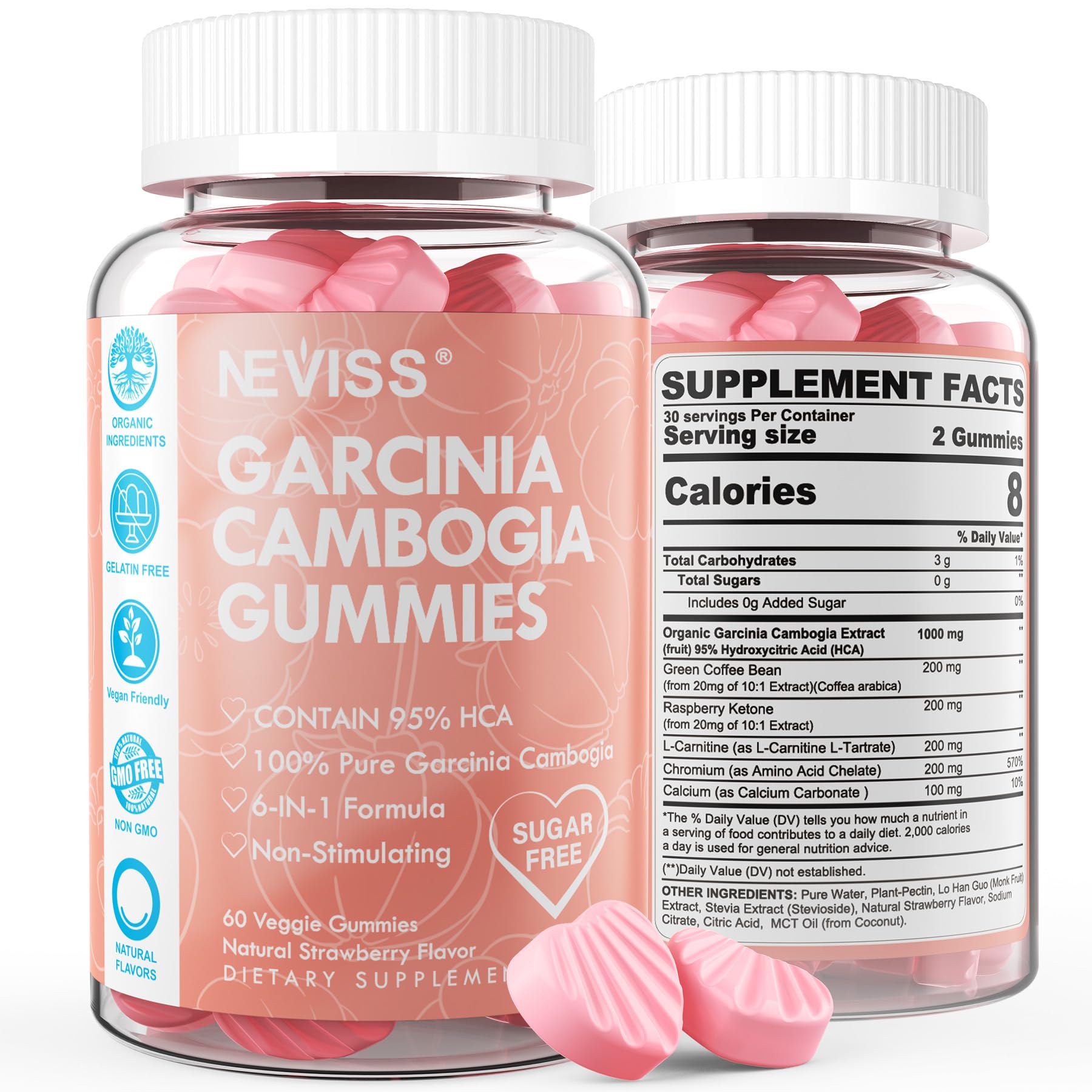 NEVISS Garcinia Cambogia Gummies bottle for convenient daily energy support.