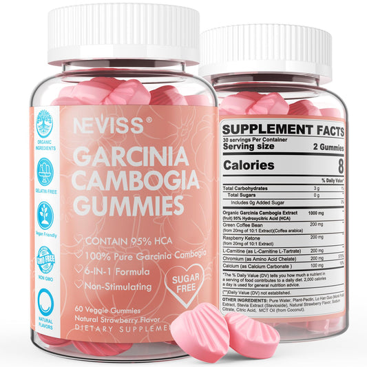 NEVISS Garcinia Cambogia Gummies bottle for convenient daily energy support.
