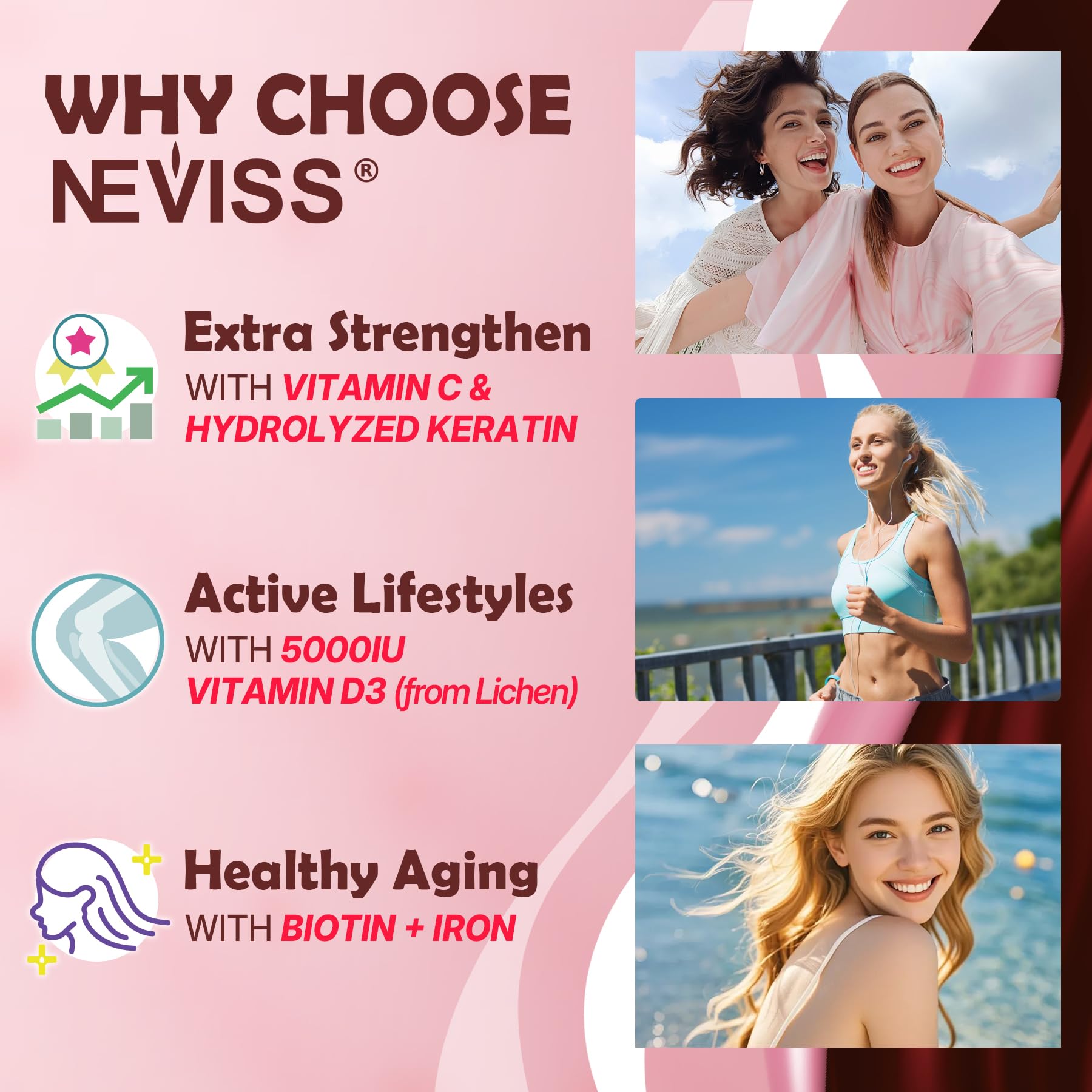 NEVISS sugar-free grape-flavored collagen gummies with natural sweeteners.