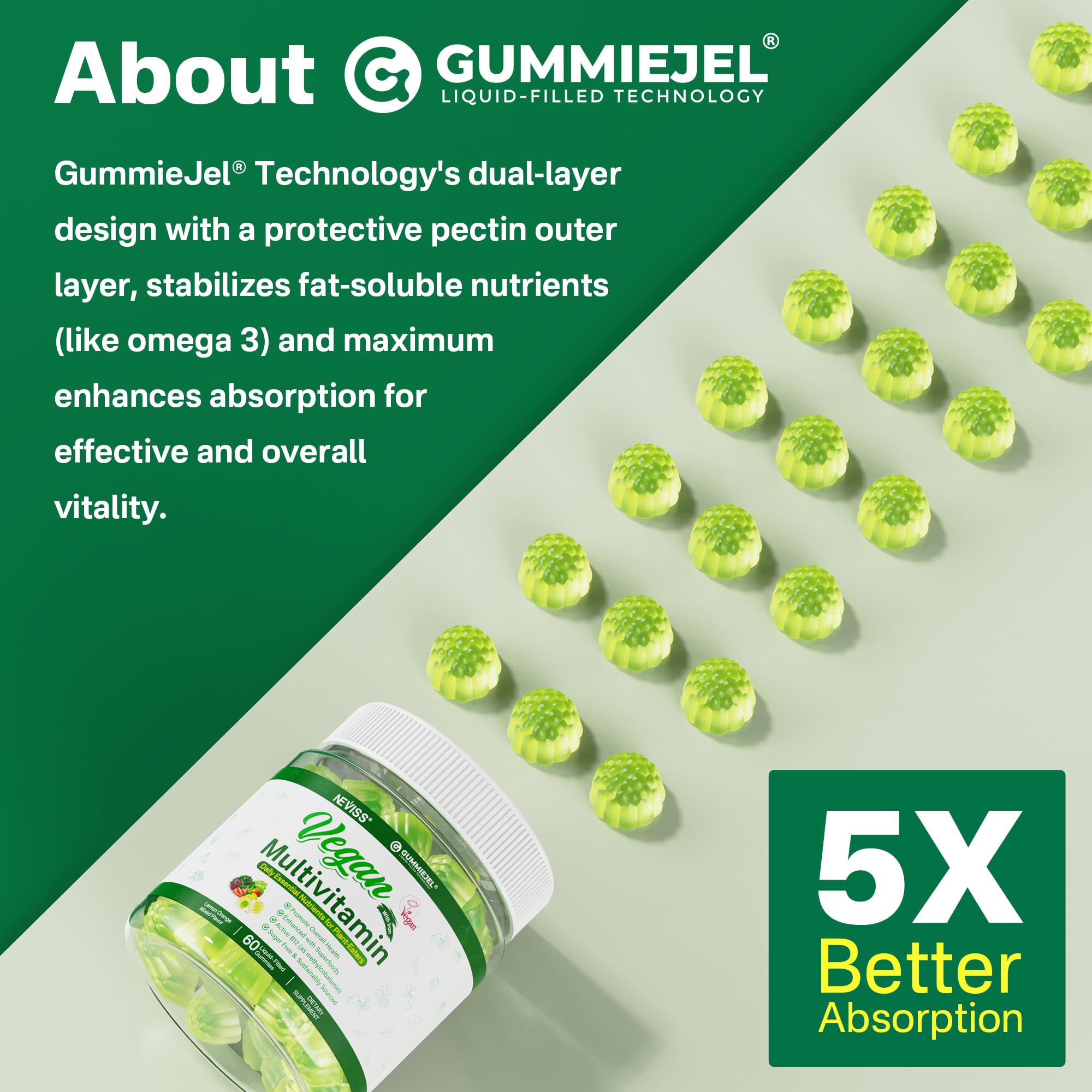 NEVISS label highlights sugar-free, allergen-friendly formula with monk fruit sweetness.