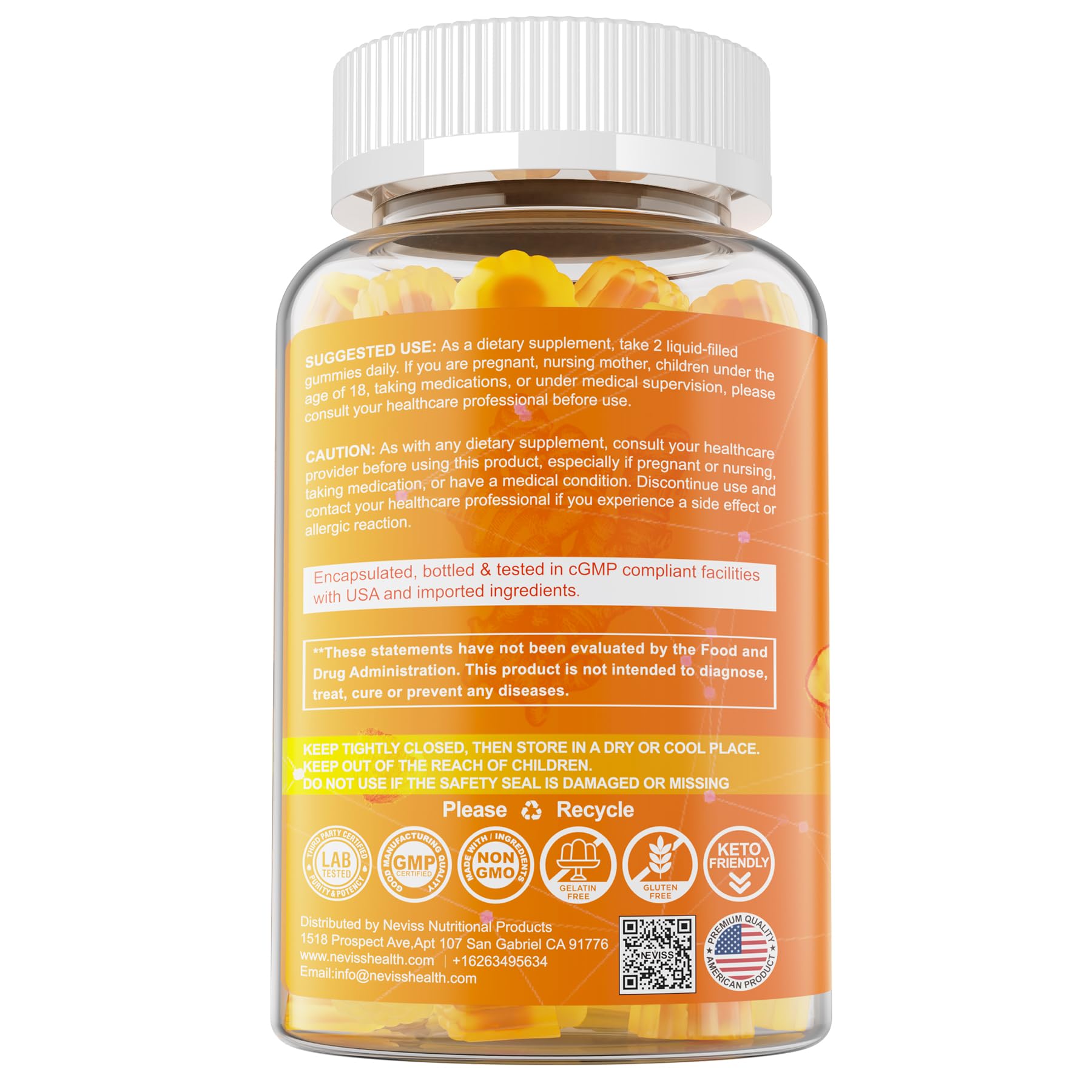 NEVISS Turmeric Gummies daily-use ritual image suggests two gummies per day.