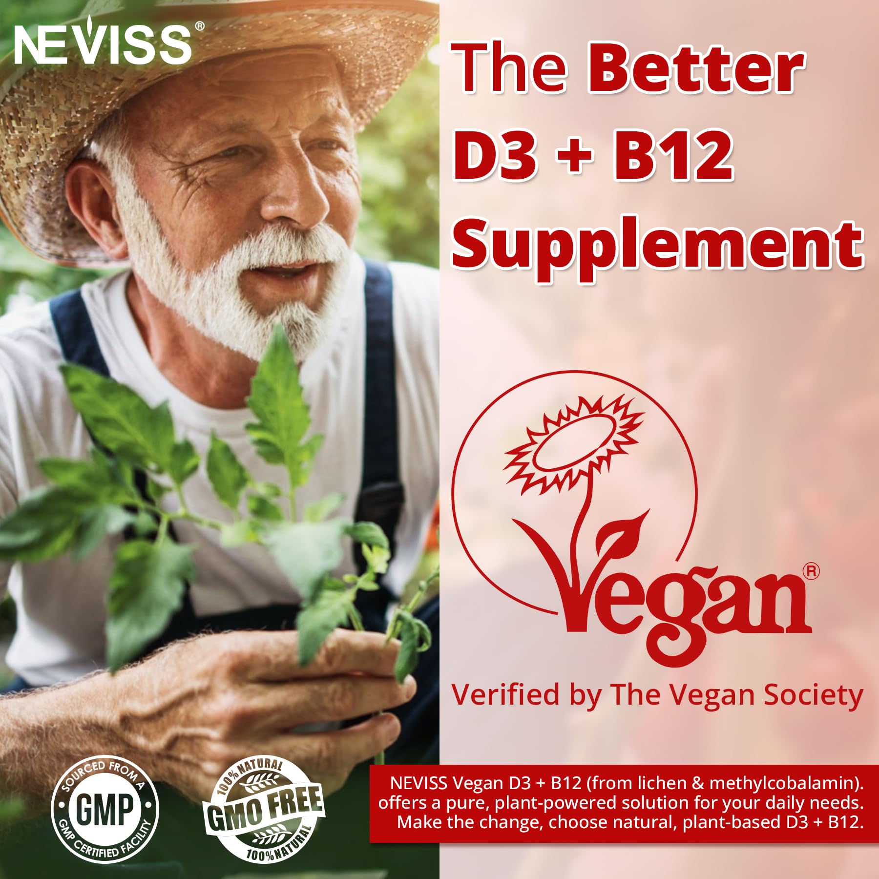 NEVISS D3 B12 gummies berry closeup—plant-based, vegan nutrition.