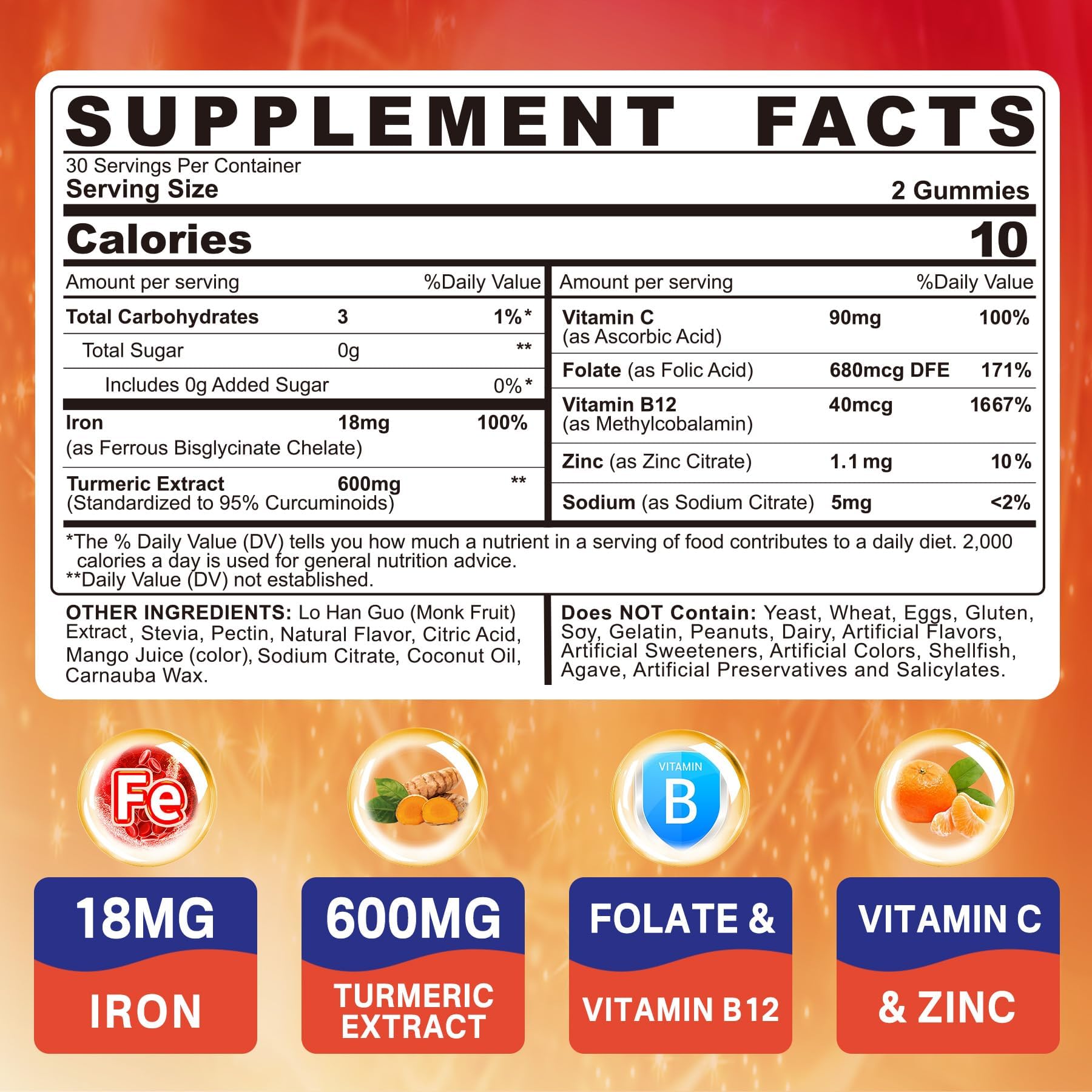 NEVISS vegan iron gummies closeup shows gentle bisglycinate iron for sensitive stomachs.