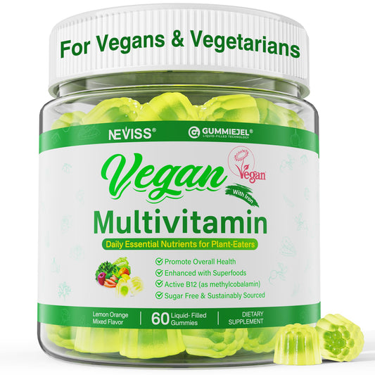 NEVISS vegan multivitamin bottle for daily plant-based nutrition.