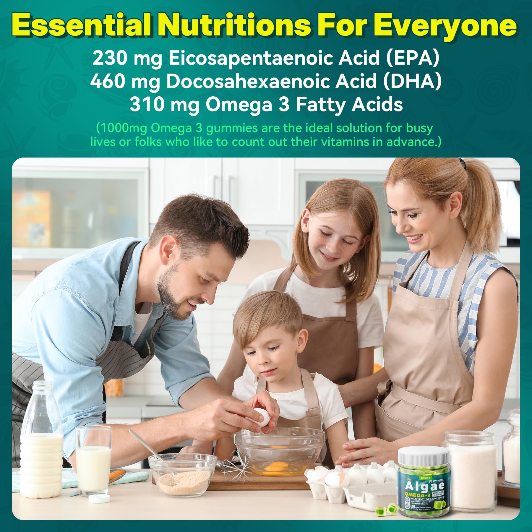 NEVISS vegan omega-3 gummies foil pouch signaling sealed freshness.