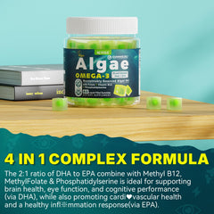 NEVISS vegan omega-3 gummies nutrition label emphasizes non-GMO and sugar-free.