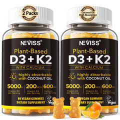 NEVISS Vitamin D3 K2 gummies bottle front for convenient daily bone support