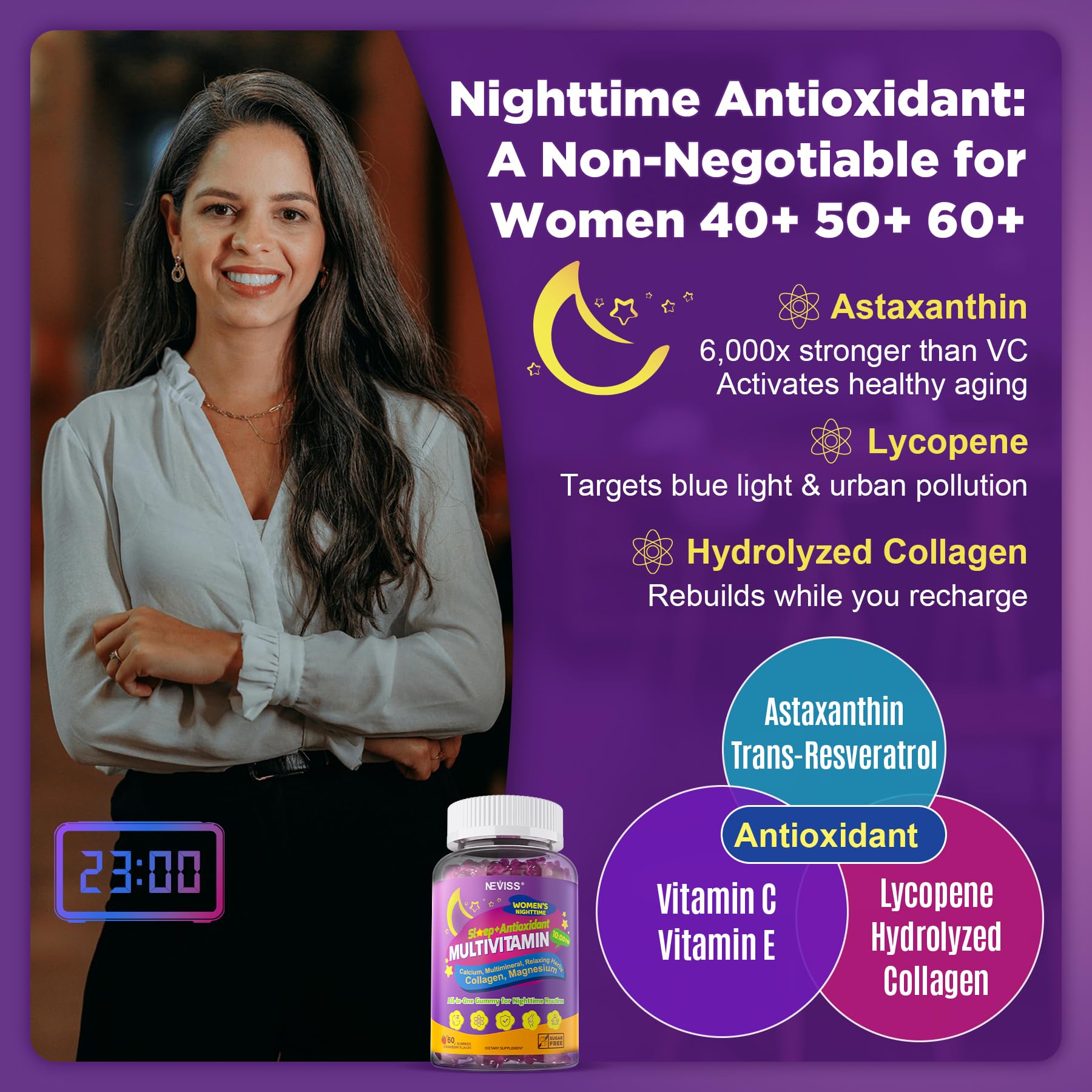 NEVISS vitamin E and collagen support skin and hair vitality