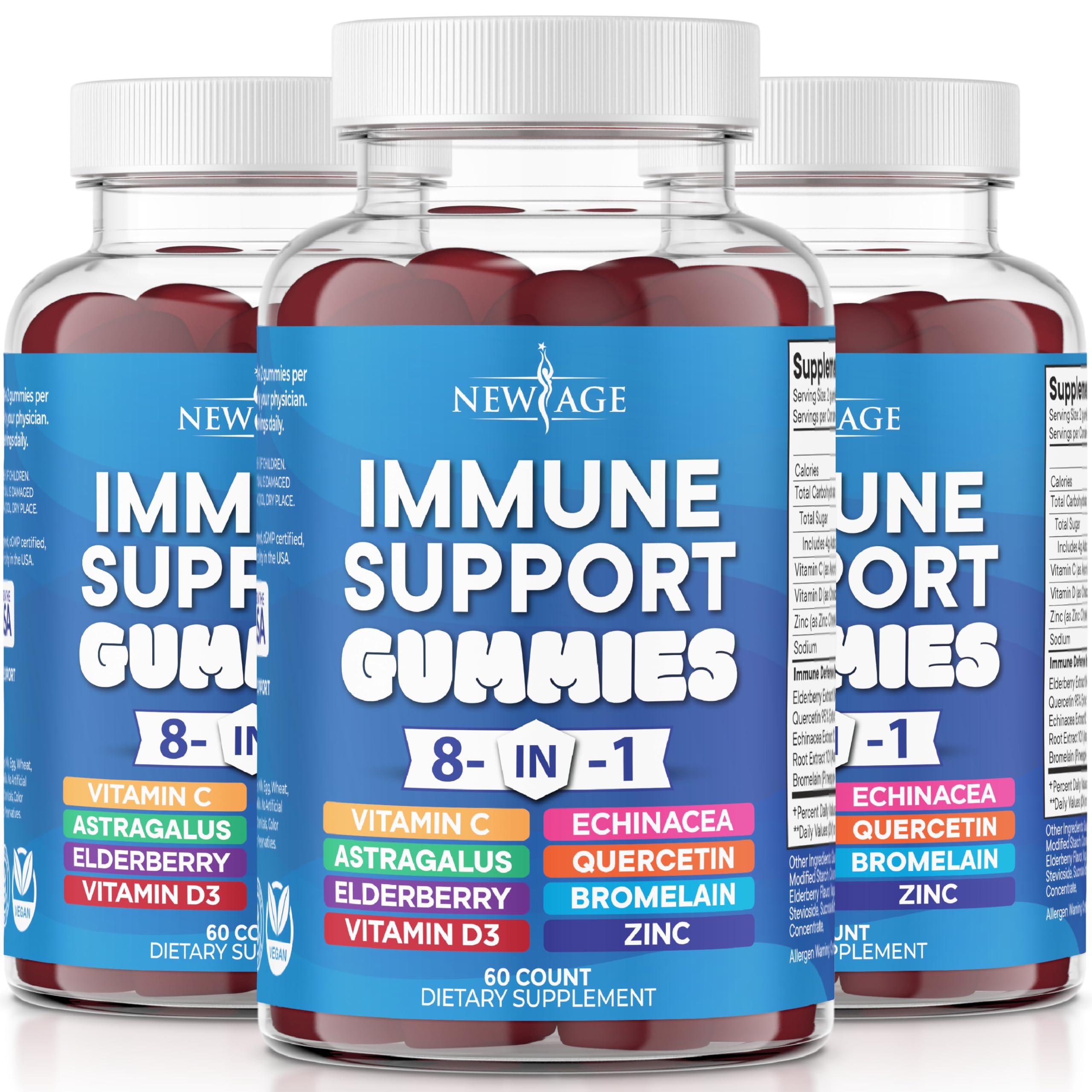 NEW AGE 8 in 1 immune balance bottle showing the formula for daily use