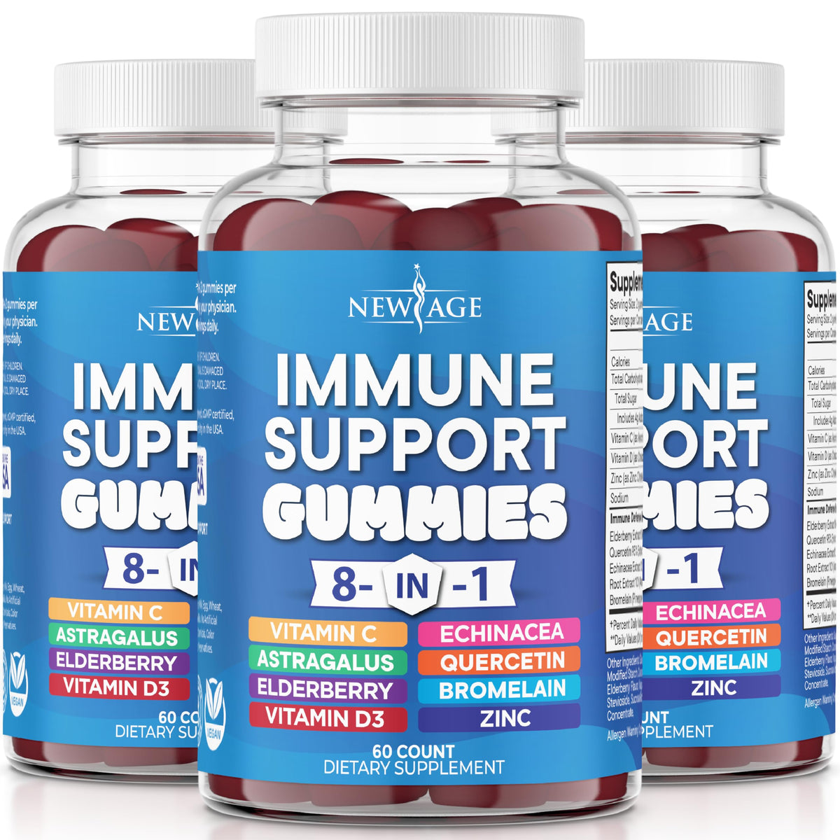 NEW AGE 8 in 1 immune balance bottle showing the formula for daily use