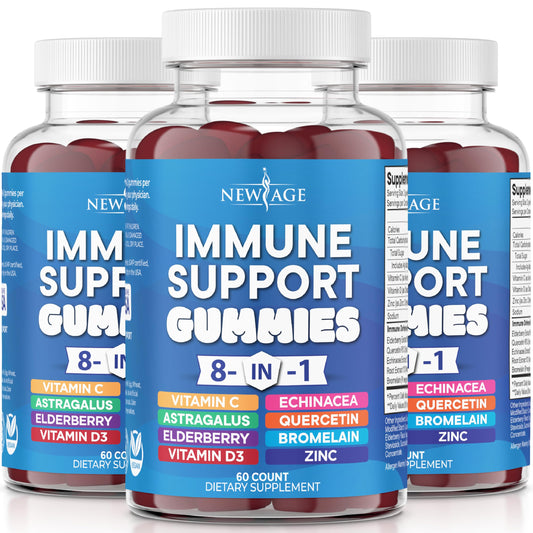 NEW AGE 8 in 1 immune balance bottle showing the formula for daily use