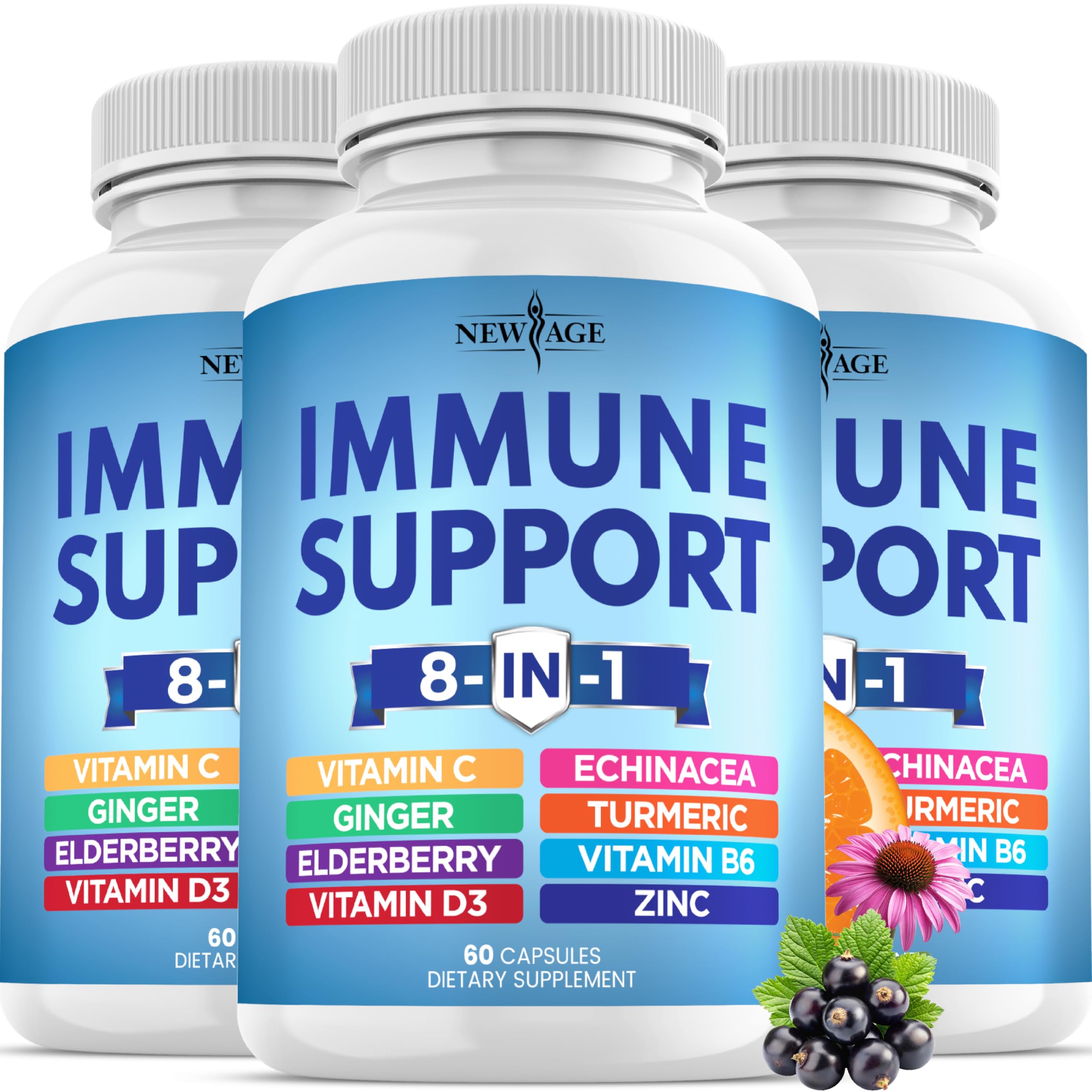 NEW AGE 8 in 1 Immune Booster bottle front view for daily routine benefits