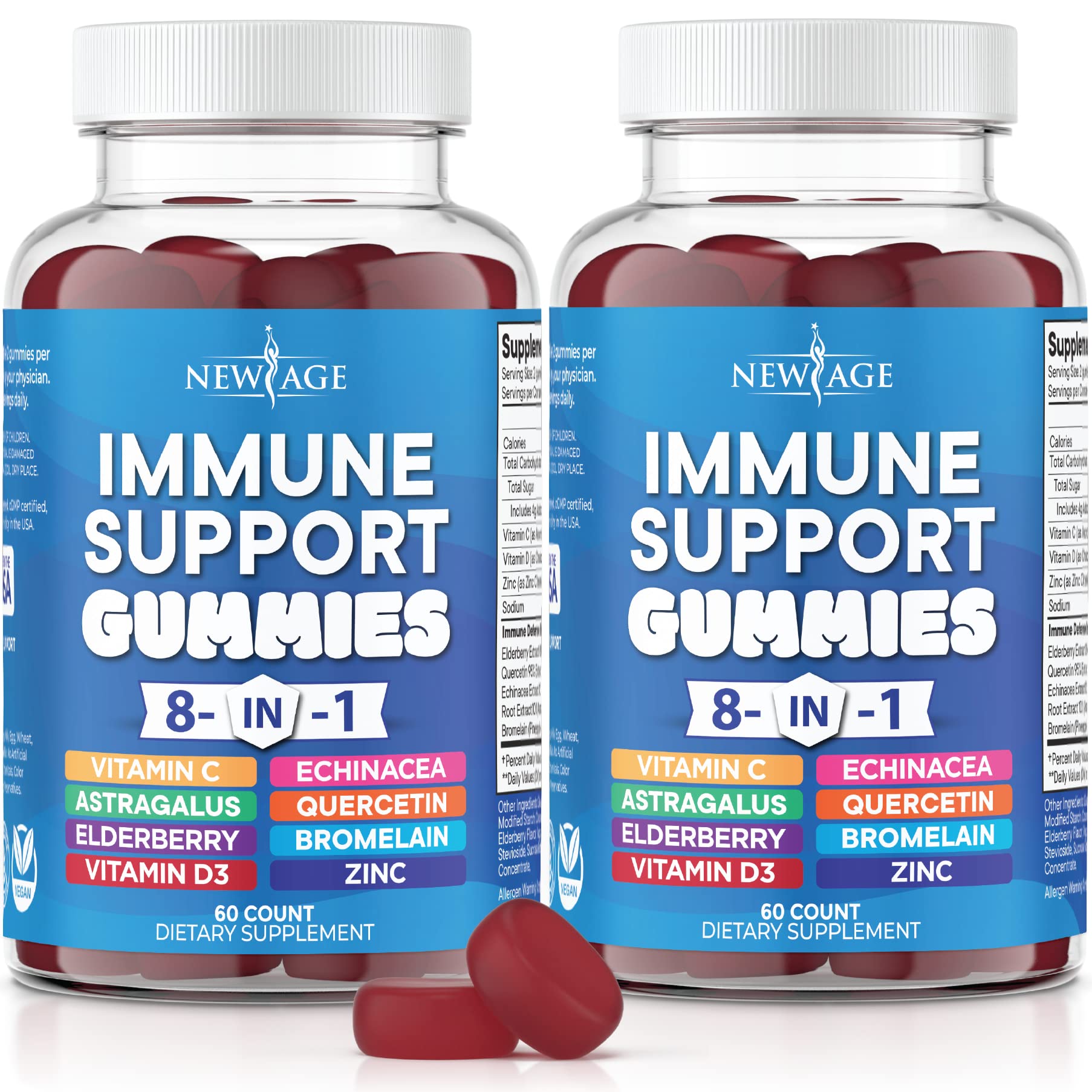 NEW AGE 8-in-1 immune gummies bottle for daily support.