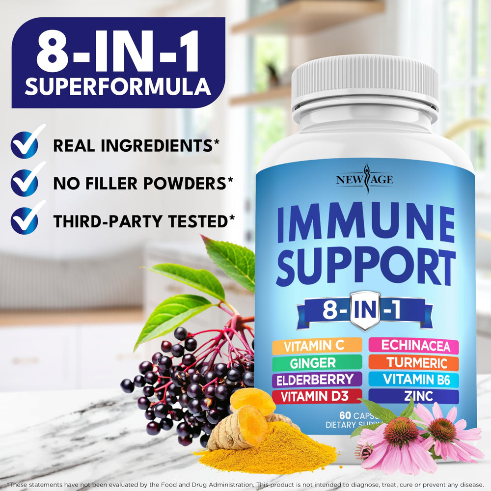 Vitamin D 5000 IU and Vitamin C 1000 mg details on NEW AGE 8 in 1