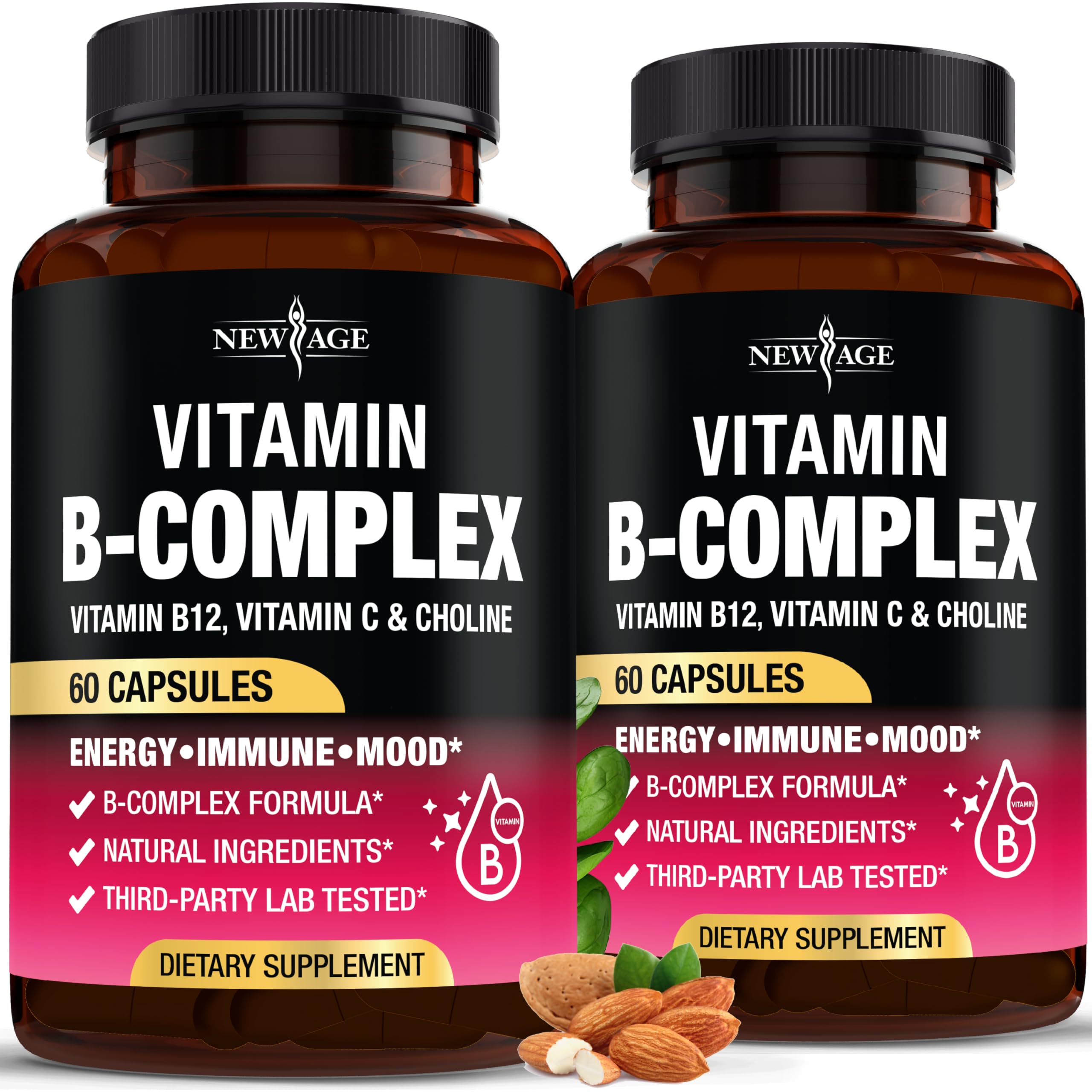 NEW AGE B Complex bottle front shows clear daily wellness labeling