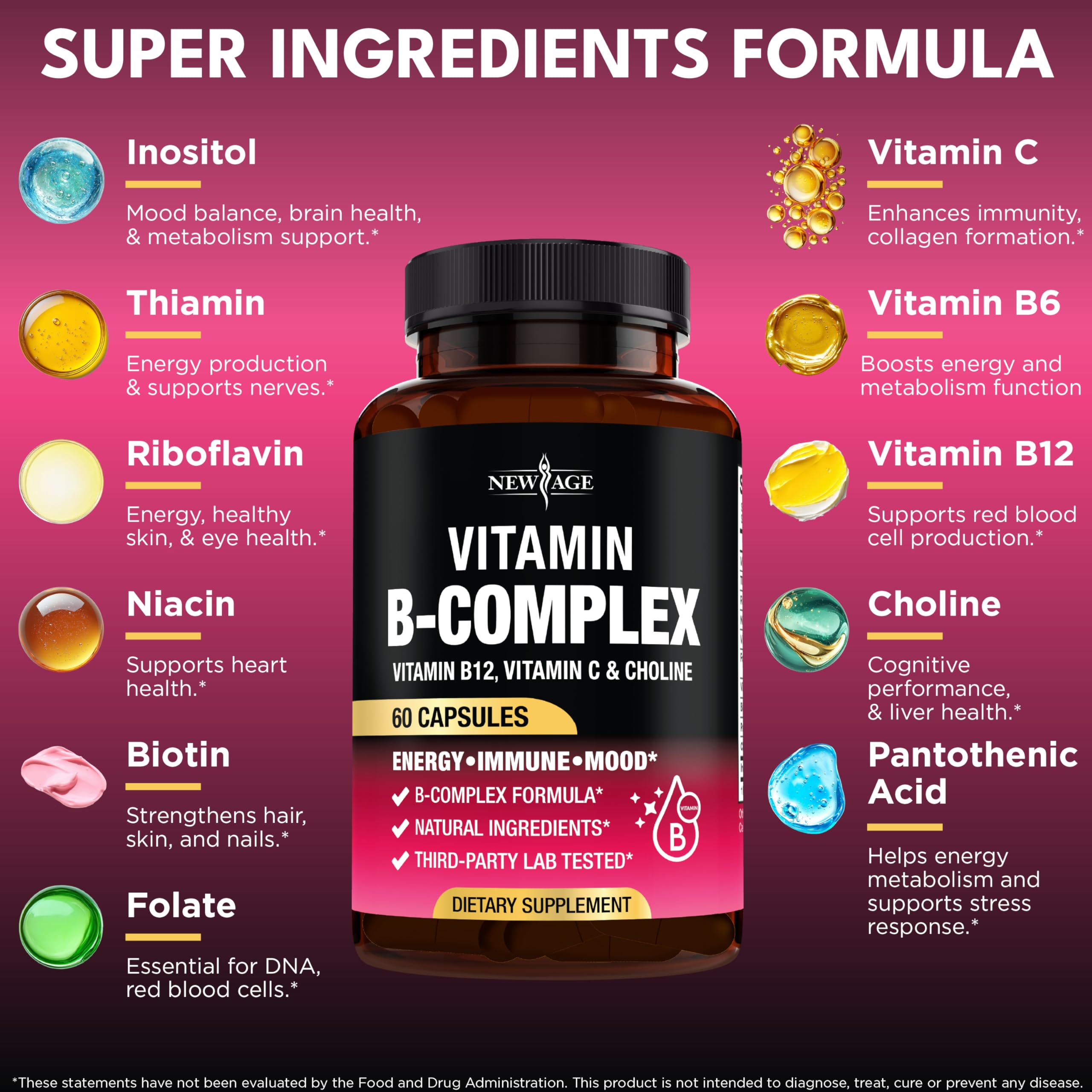 NEW AGE B Complex label closeup highlights vitamins for balanced wellness