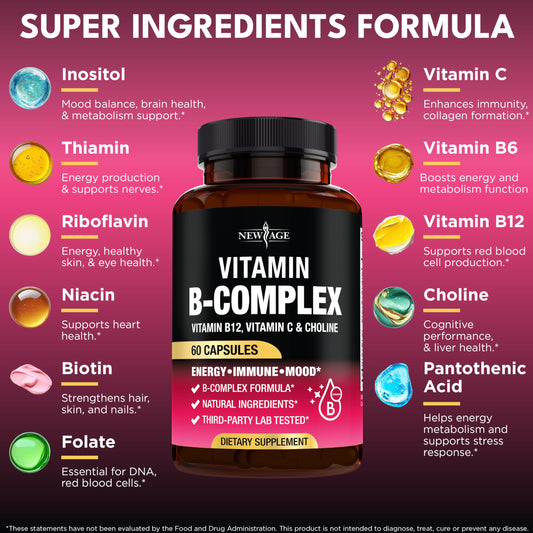 NEW AGE B Complex label closeup highlights vitamins for balanced wellness