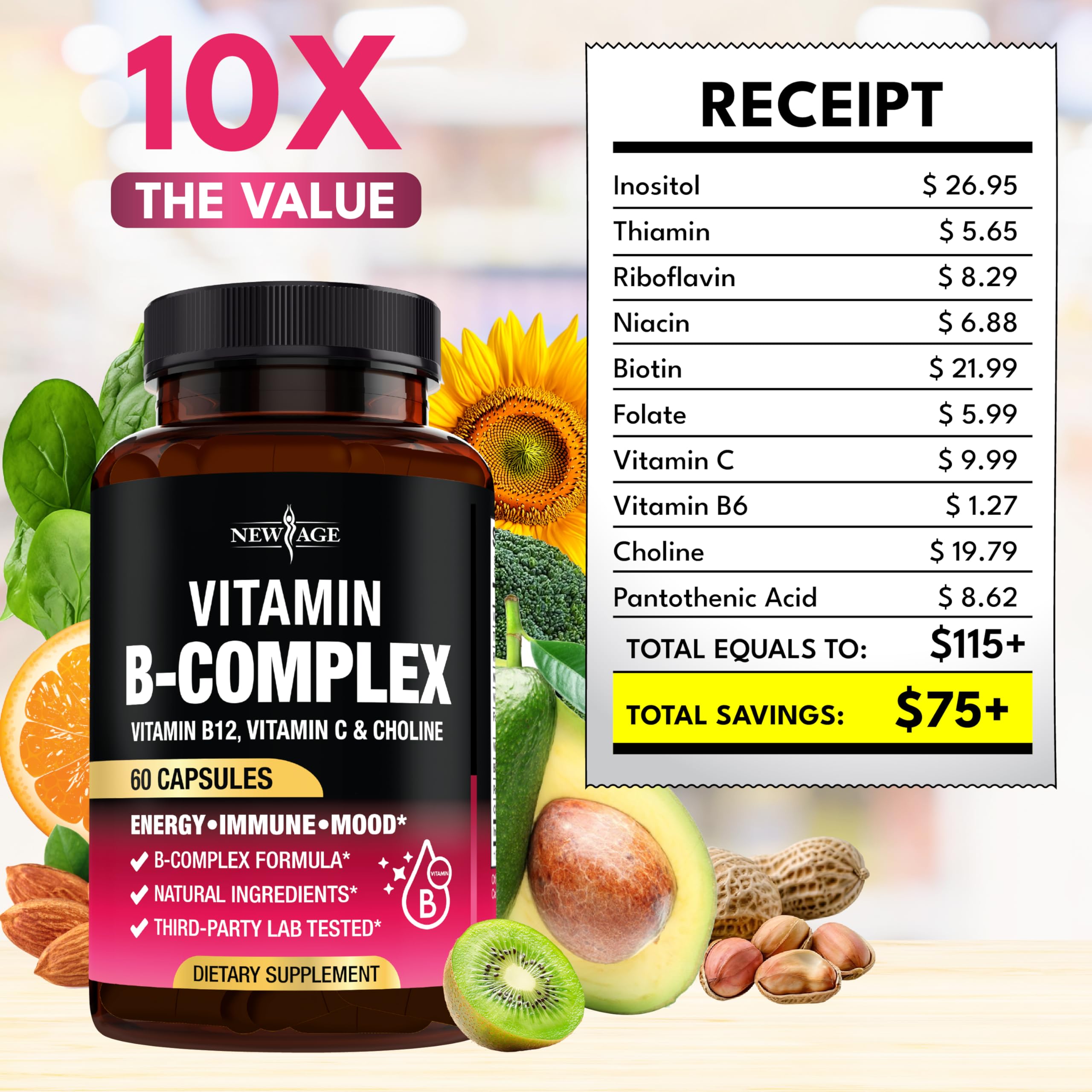 NEW AGE B Complex box stamp emphasizes USA-made quality manufacturing