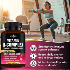 NEW AGE B Complex vegan capsules arranged, suitable for vegan lifestyles
