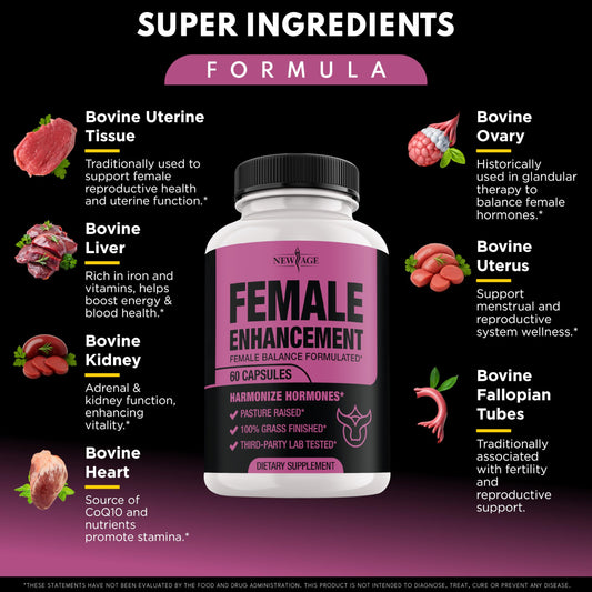 NEW AGE organ capsule bottle featuring heart and kidney capsules for balanced wellness.