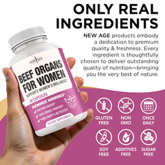 NEW AGE measuring scoop beside bottle provides clear dosage guidance.