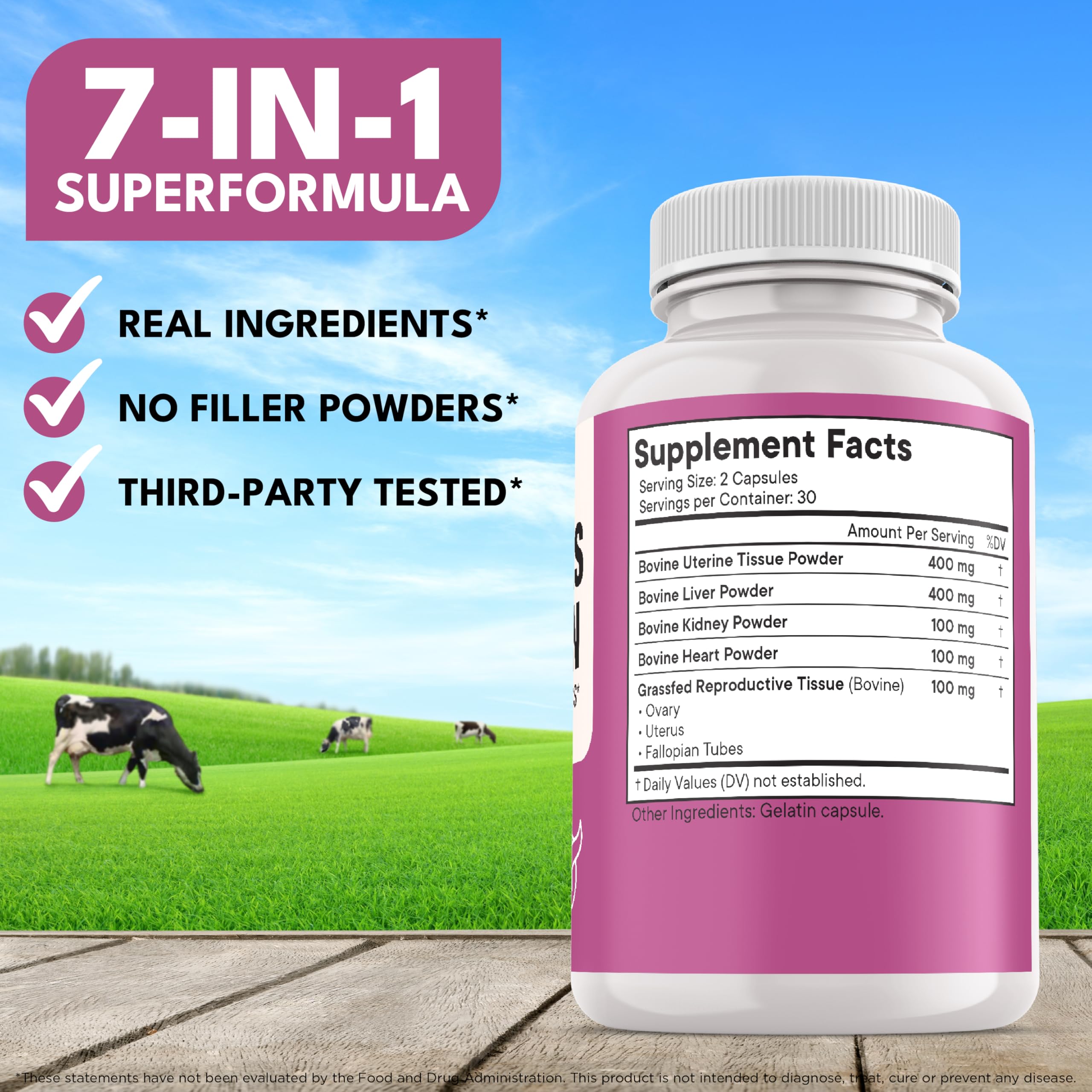 NEW AGE nutrition facts panel highlights vitamins and minerals from organ meats.