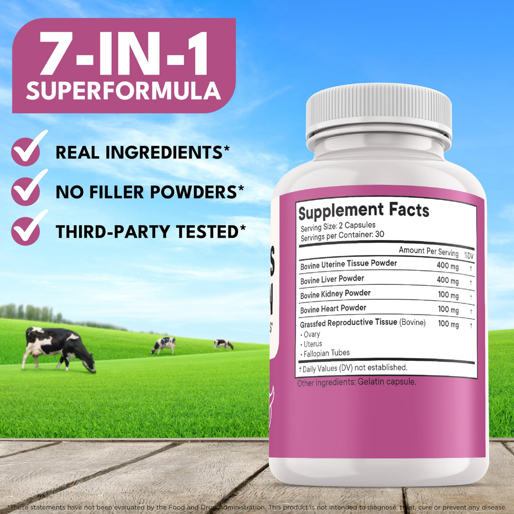 NEW AGE nutrition facts panel highlights vitamins and minerals from organ meats.