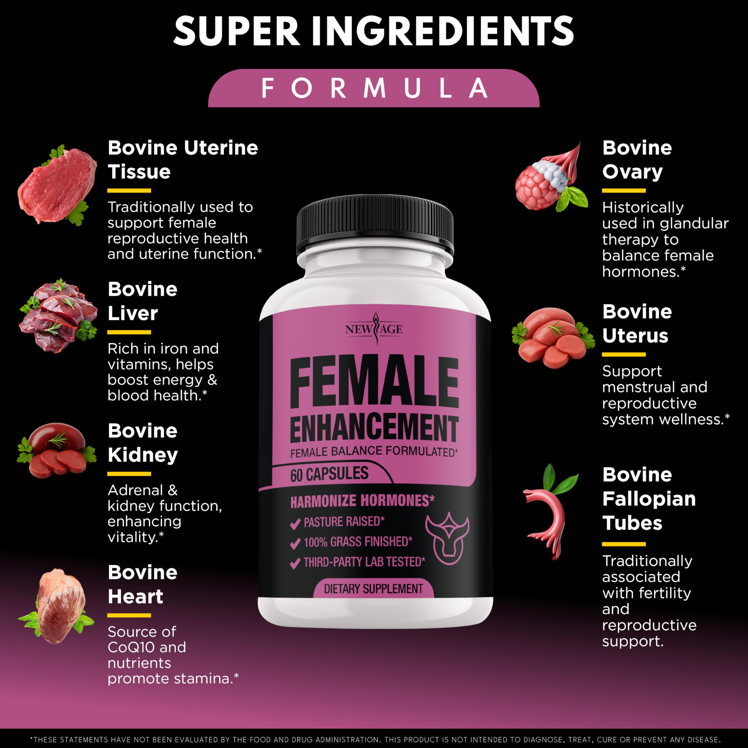 NEW AGE Beef Organ capsules close-up highlights easy daily use