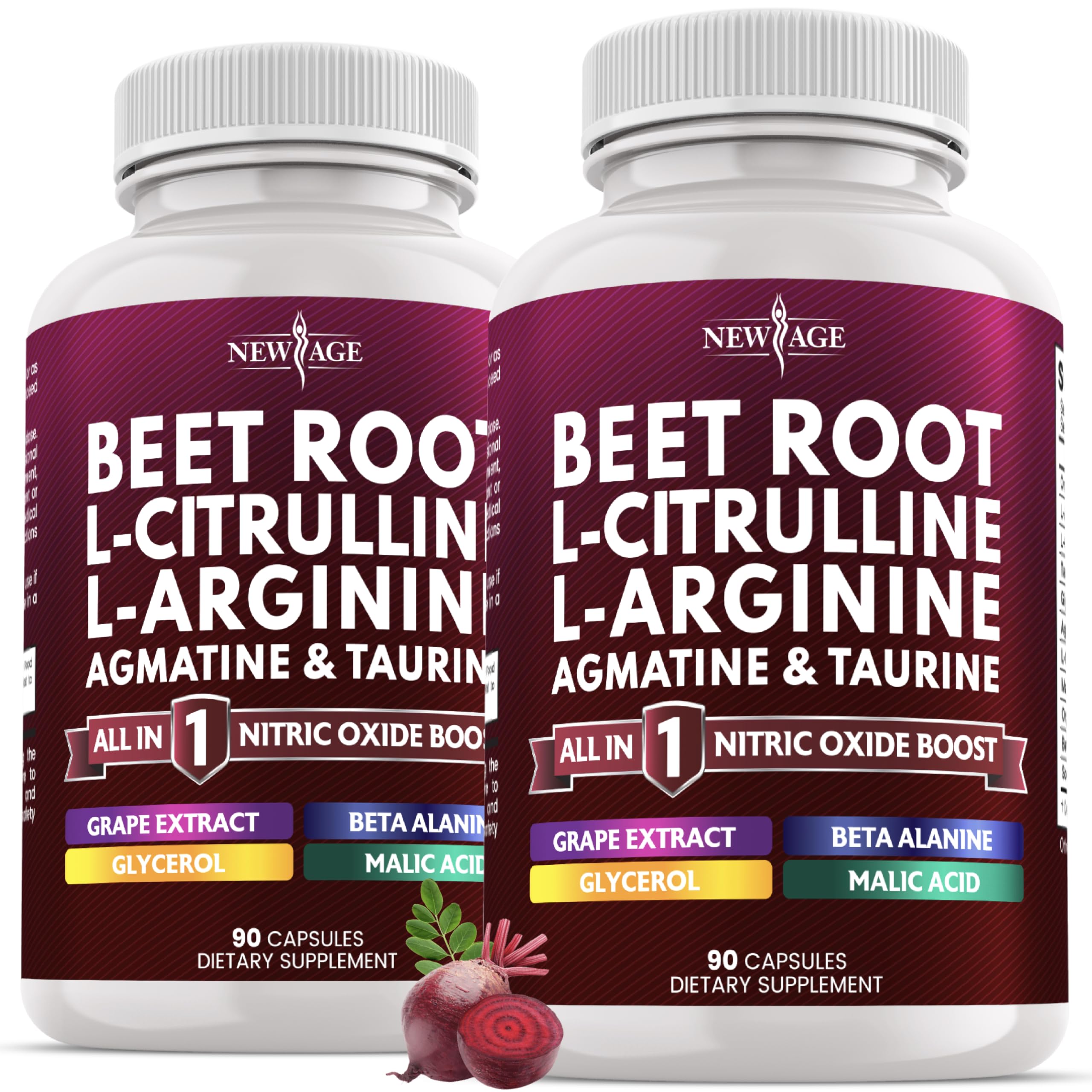NEW AGE Beet Root Capsules bottle with vegan capsules for daily wellness.
