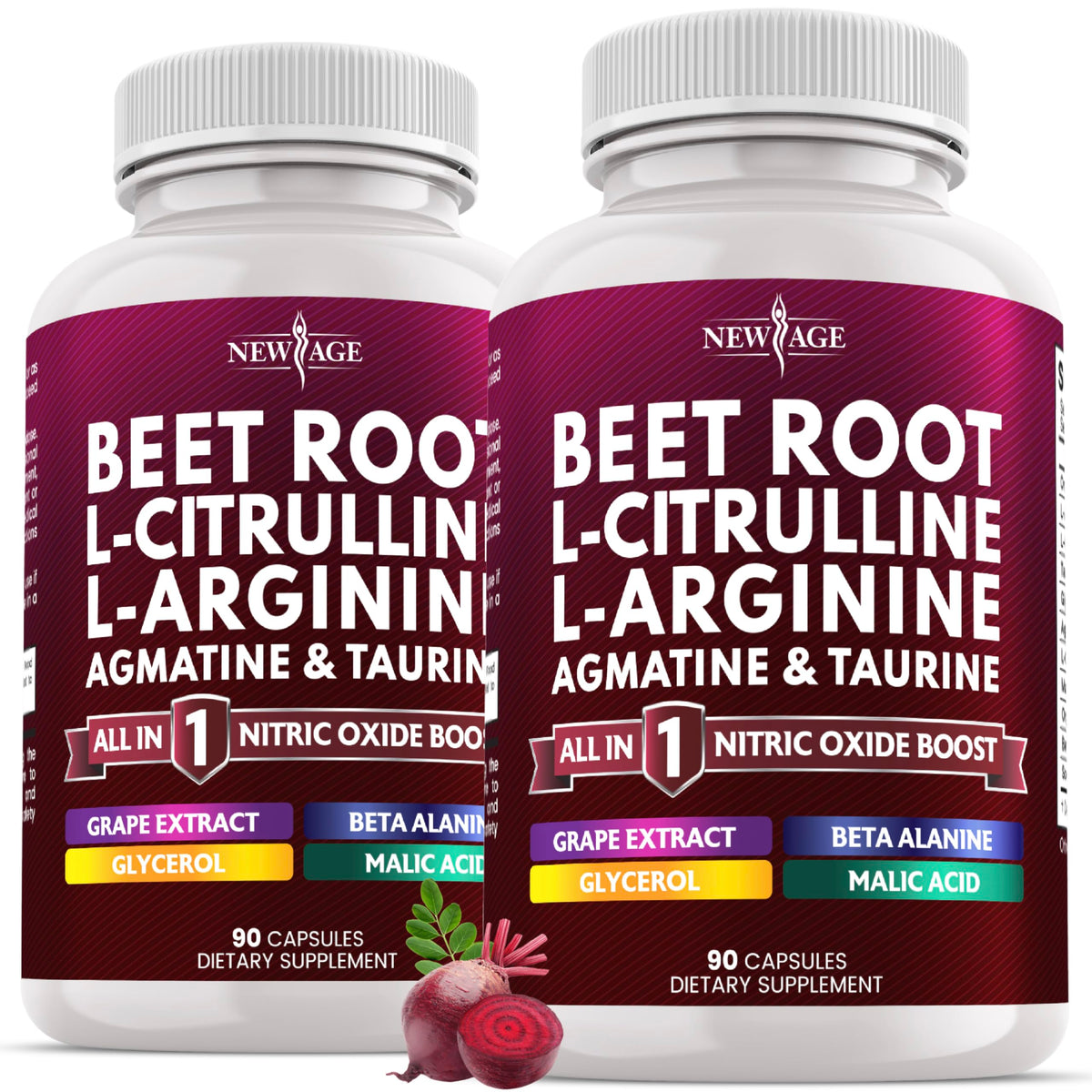 NEW AGE Beet Root Capsules bottle with vegan capsules for daily wellness.