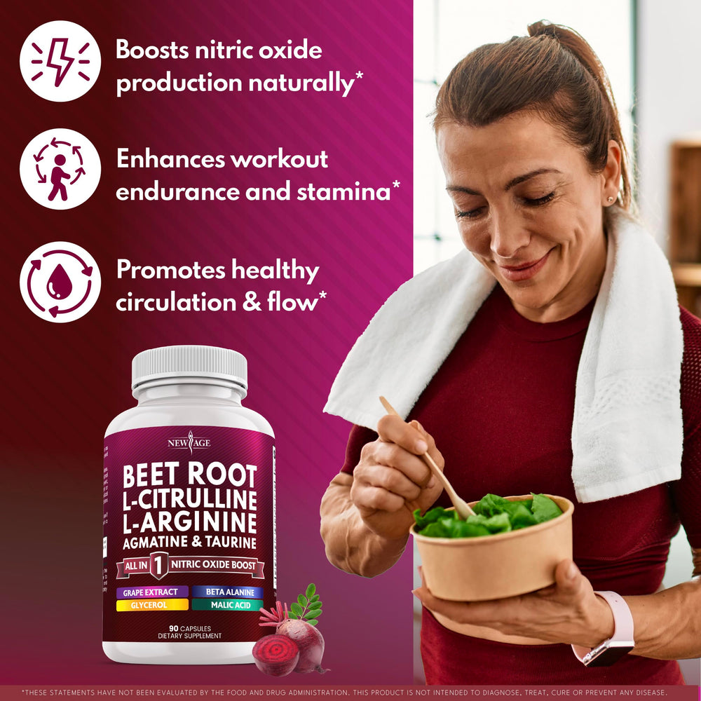 NEW AGE Beet Root Powder close-up highlighting antioxidant-rich supplement for vitality.