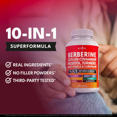 NEW AGE berberine-cinnamon bottle in hand for everyday routine
