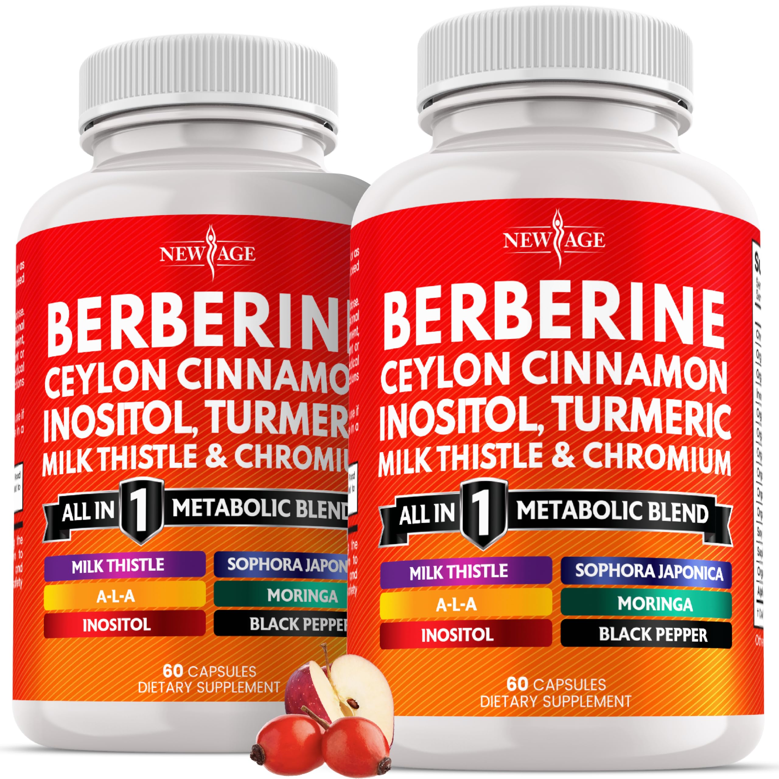 NEW AGE berberine-cinnamon bottle shown for daily wellness on the go