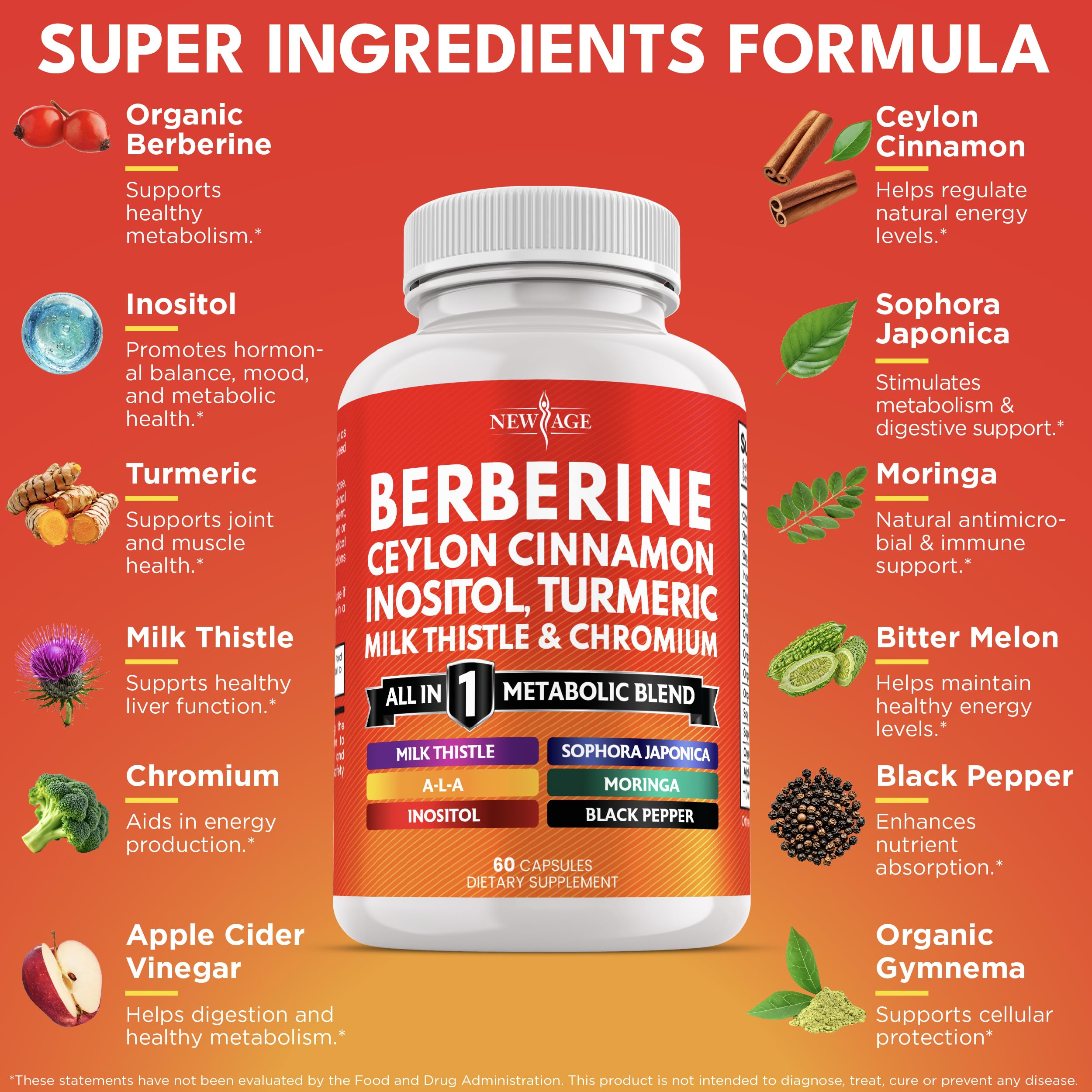 NEW AGE berberine-cinnamon capsules close-up highlighting herbal blend