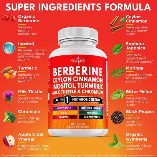 NEW AGE Berberine Cinnamon capsules closeup for convenient, everyday dosing