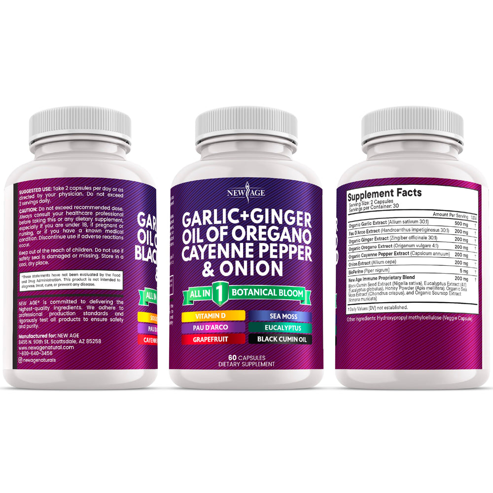 NEW AGE Black Pepper capsules indicate enhanced absorption and full-spectrum benefits.