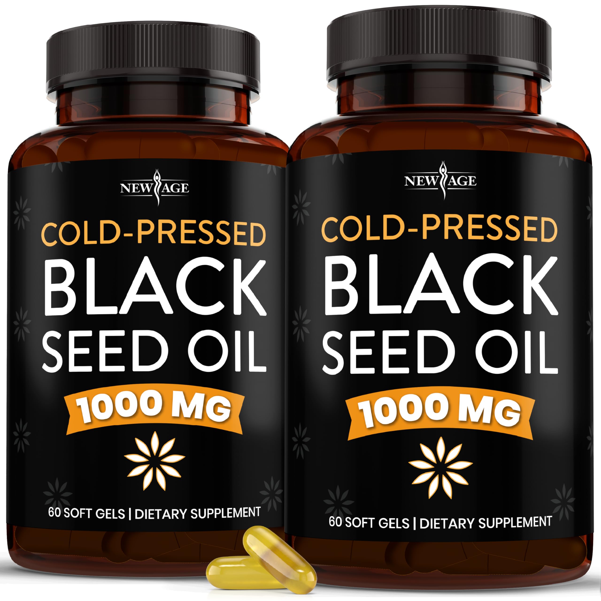 NEW AGE Black Seed Oil softgel bottle for daily immune support.