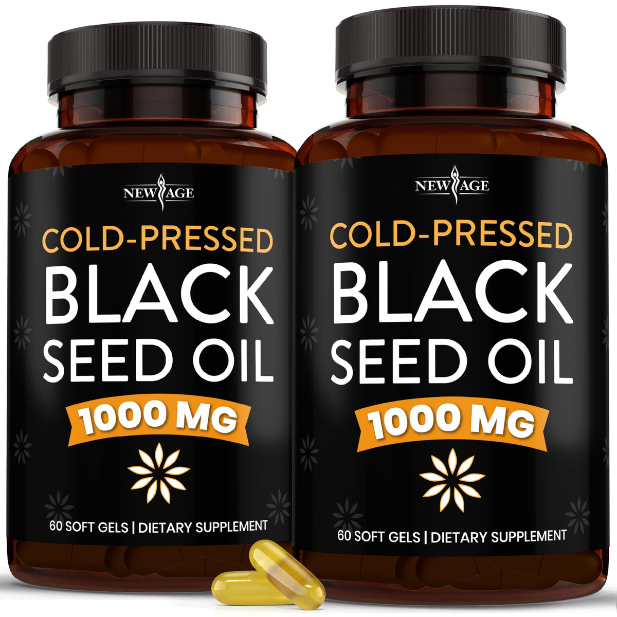 NEW AGE Black Seed Oil softgel bottle for daily immune support.