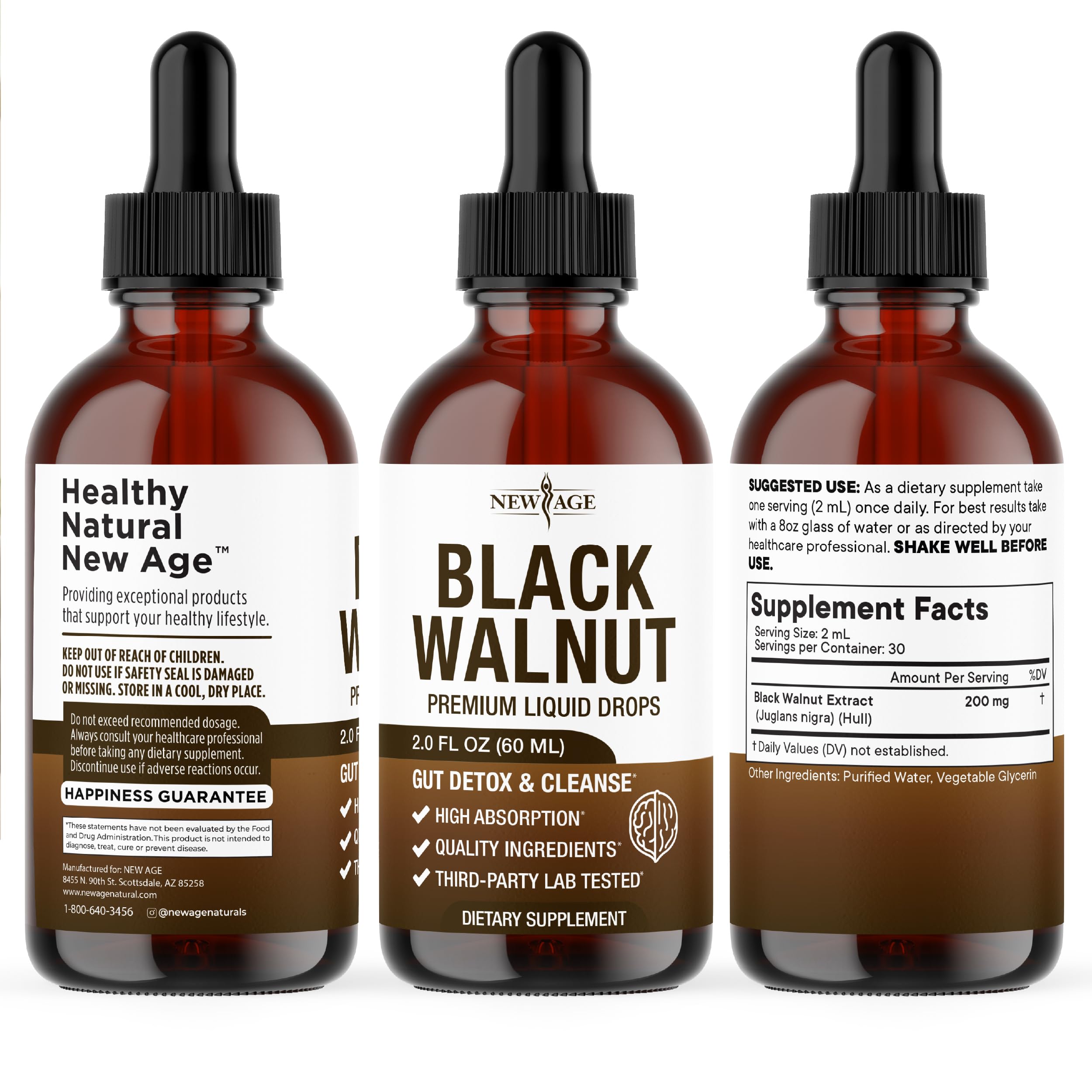NEW AGE Black Walnut Liquid Drops use setup demonstrates easy daily routine integration