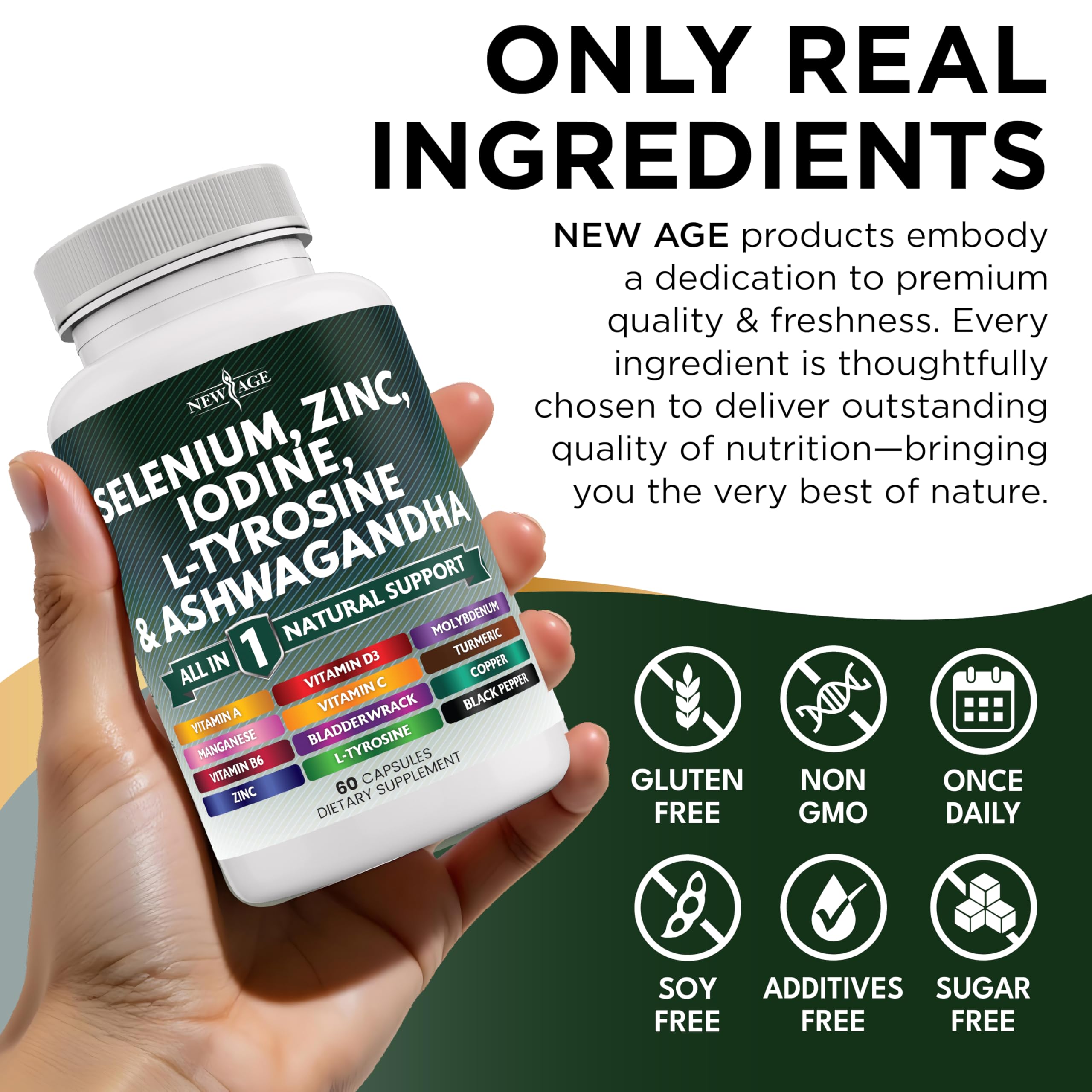 NEW AGE bladderwrack-turmeric-silica-kelp-schisandra capsules closeup