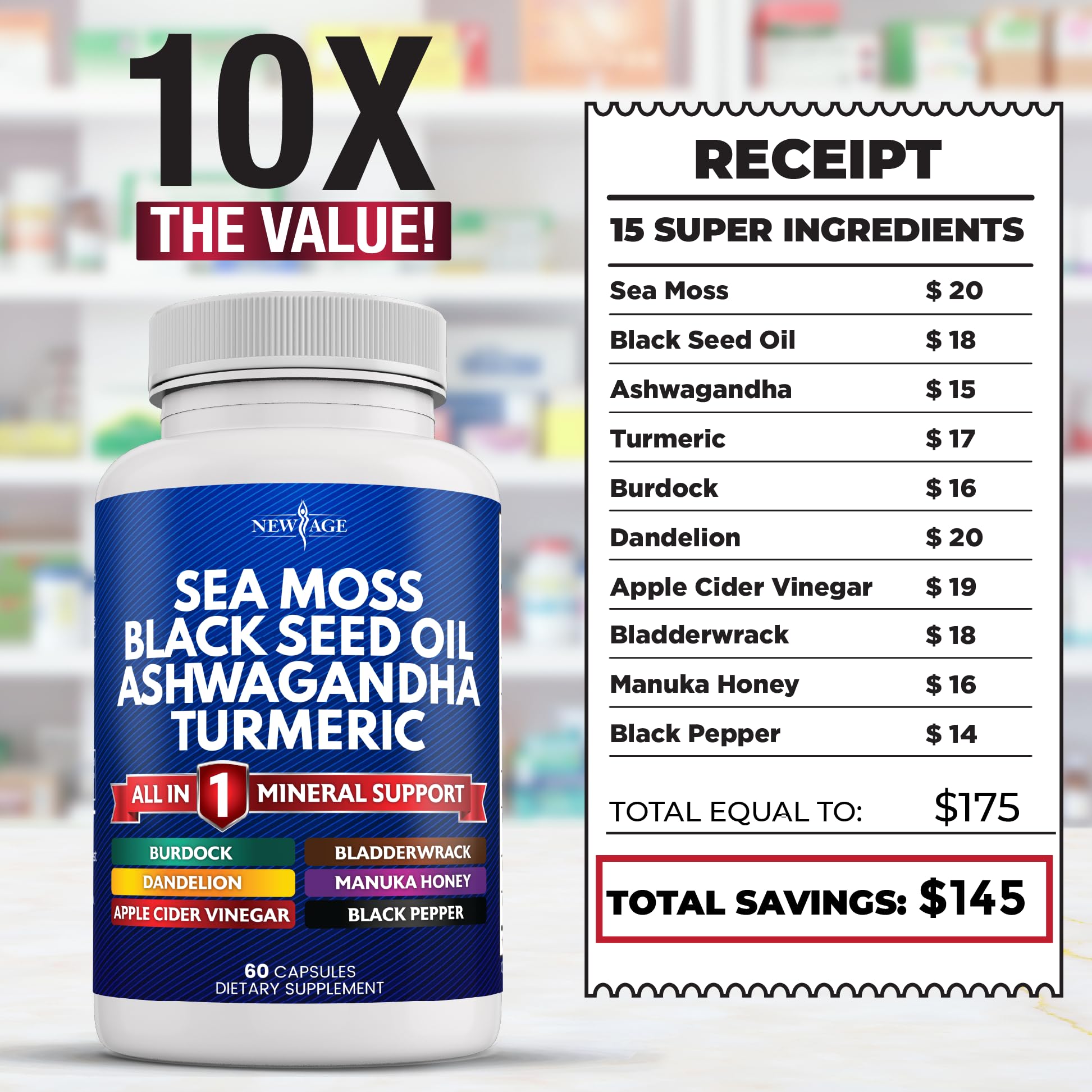 New Age burdock and bladderwrack with ashwagandha capsules