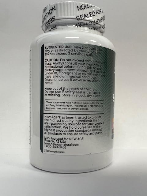 NEW AGE capsules spilling from bottle for easy daily use