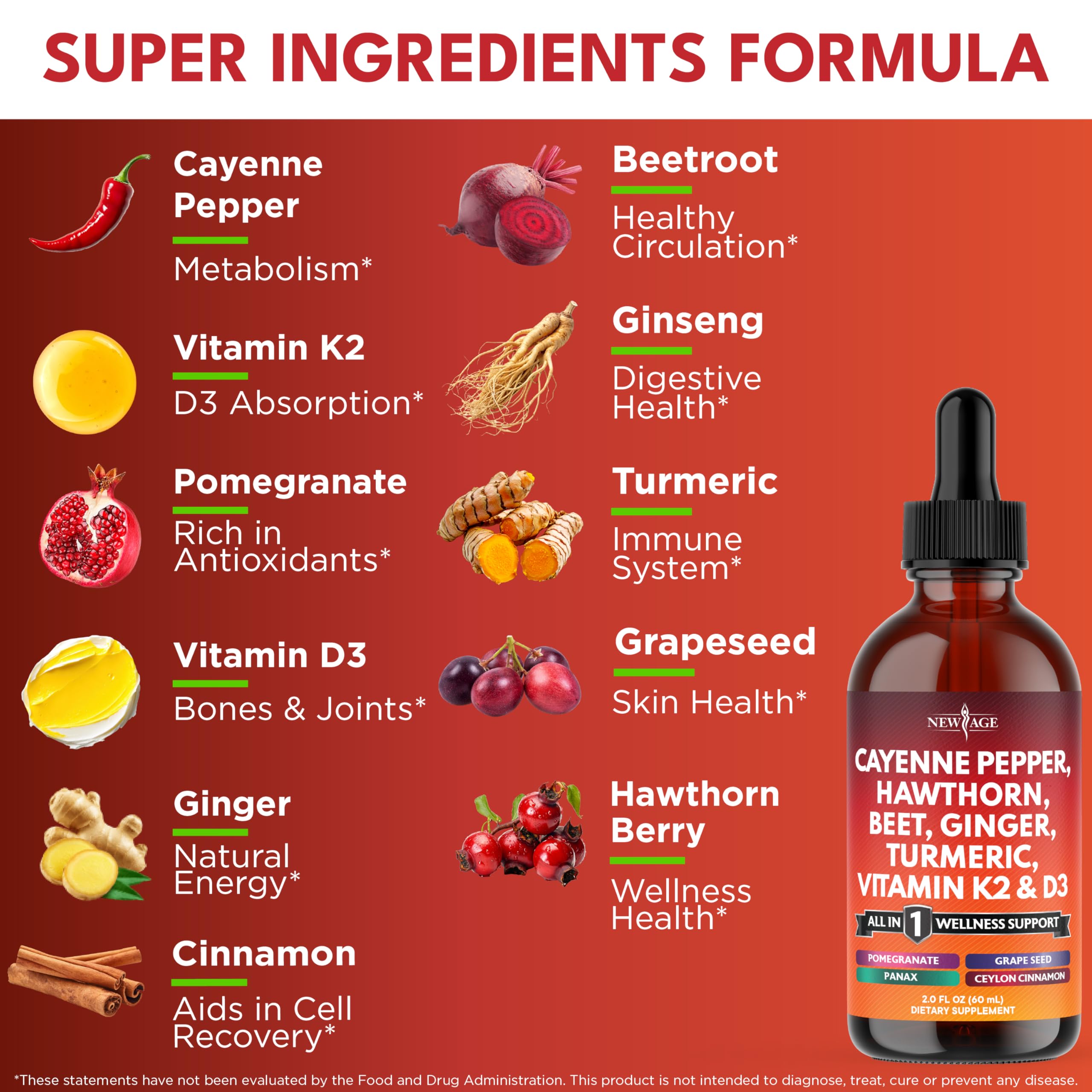 NEW AGE Cayenne Drops pouring into a glass for easy dosing.