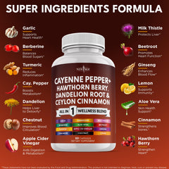 NEW AGE Cayenne Pepper Capsules label close-up highlighting cinnamon and garlic